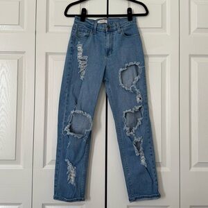 Vibrant High Waisted Distressed Jeans in Blue
